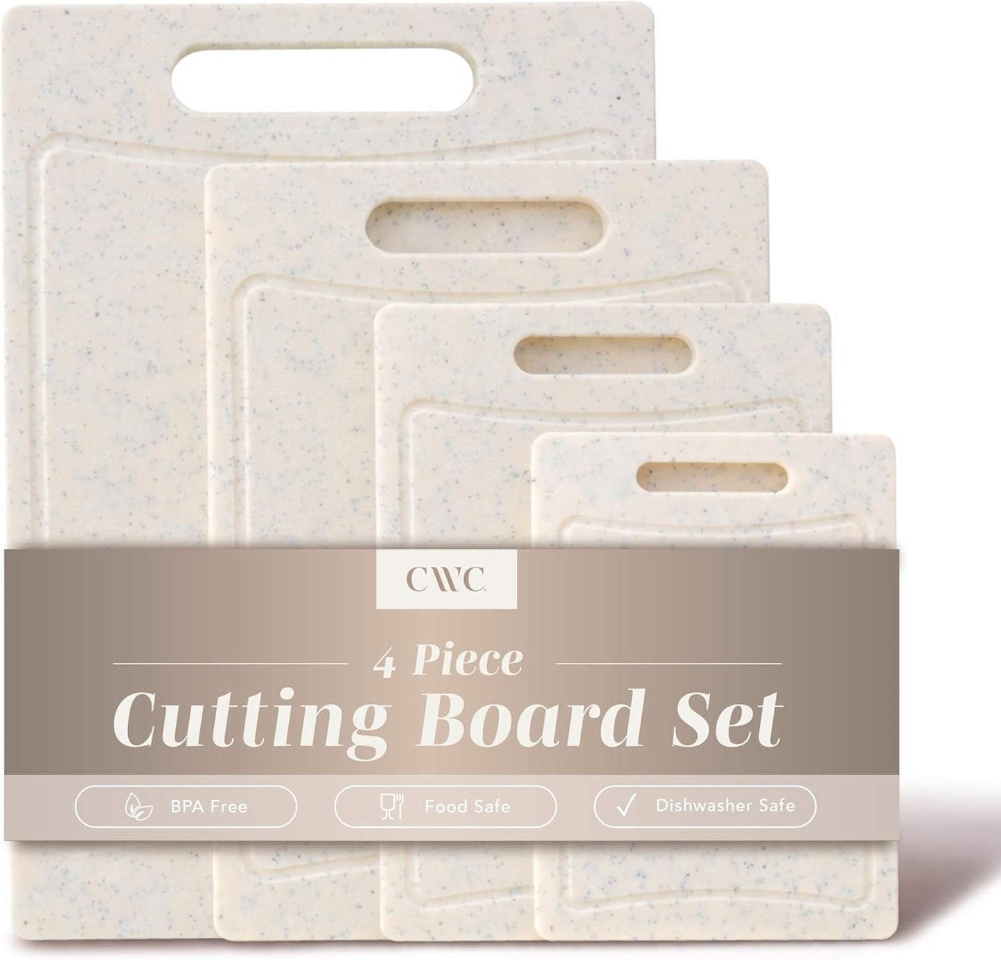 COOK WITH COLOR Non-Slip Cutting Board Set – Kitchen Essentials with Easy Grip Handle for Meat, Veggies, and Fruits, 4 Cutting Boards, Brown
