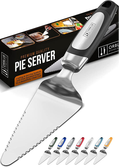 Orblue Pie Server, Essential Kitchen Tool, Serrated on Both Sides, Great for Right or Left Handed Chef, Stainless Steel Flatware , Cake Cutter,White