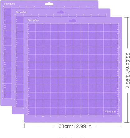 REALIKE 12x12 Lightgrip Cutting Mat Compatible with Cricut Maker 3/Maker 4/Maker/Explore 3/4/Air 2/Air/One(3 Mats), Gridded Adhesive Non-Slip Cut Mat for Crafts, Quilting, Sewing and All Arts