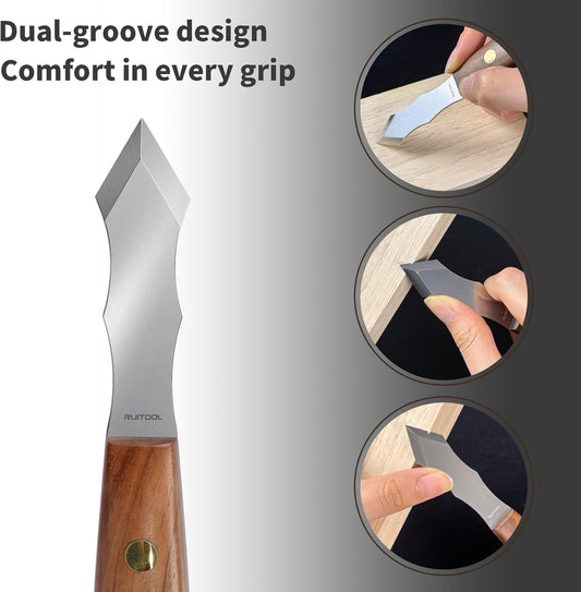 RUITOOL Marking Knife, Long‑Neck Thin Blade Scribing Tool with Dual Grooves for Woodworking – High Carbon Steel Double Beveled Blade (2.6") for Precision Wood Carving & Left/Right Hand Use