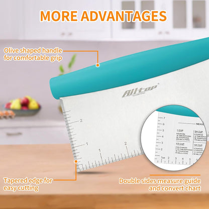ALLTOP Bench Scraper & Chopper - Baking Essentials,Stainless Steel Blade Knife,Ideal Kitchen Tool for Home Baking and Meal Prep, Bread Making, Pasta,Pastry,Dough and Cake - Set of 2 Pack