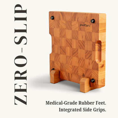 SHUMARU Mahogany End Grain Cutting Board, 17×13×1.6 in – Handmade Butcher Block, Knife-Friendly, Juice Groove, Non-Slip Feet