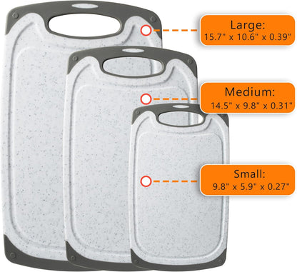 Large-Small Marble Cutting Boards Set of 3, Non Slip, Dishwasher Safe (Black)