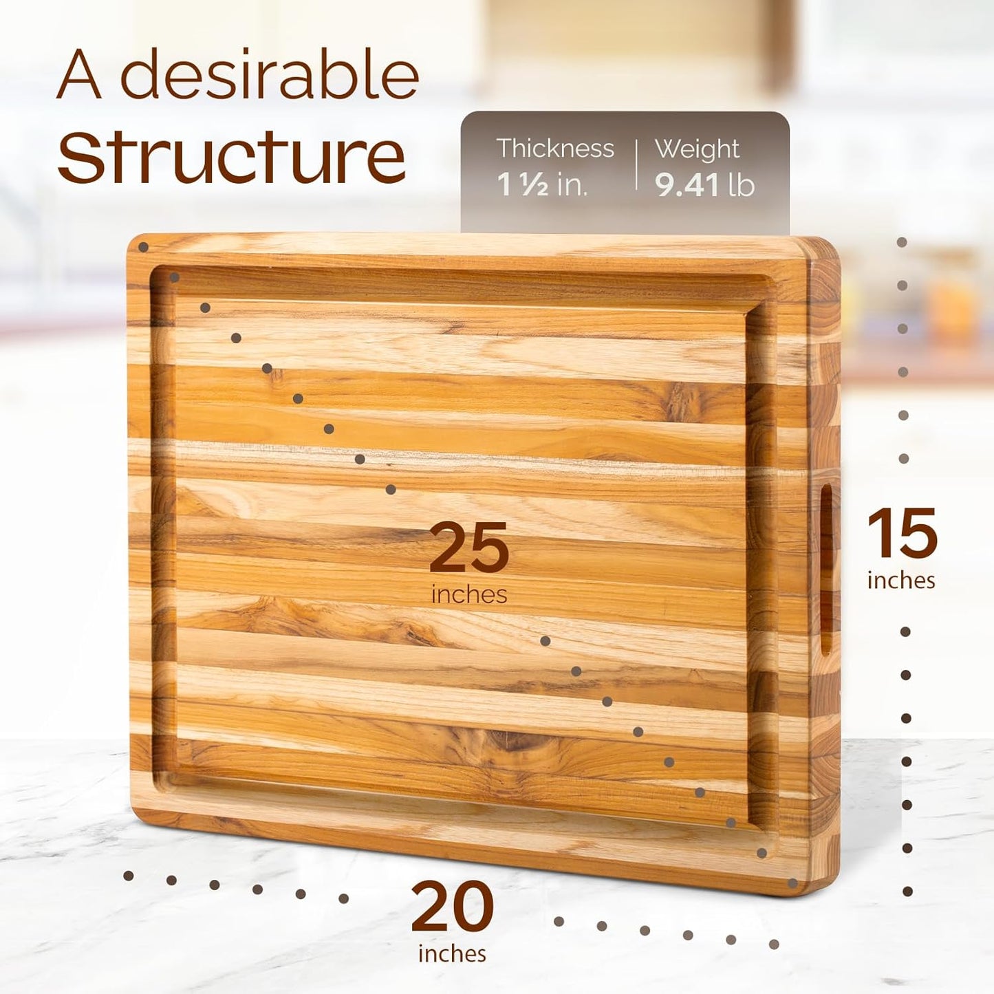 Yes4All Durable Acacia Cutting Boards for Kitchen, [17''Lx13''Wx1.5” Thick] Medium Edge Grain Cutting Board, Pre Oiled Wood Cutting Boards, Thick Chopping Board w/Juice Grooves and Easy Grip Handle