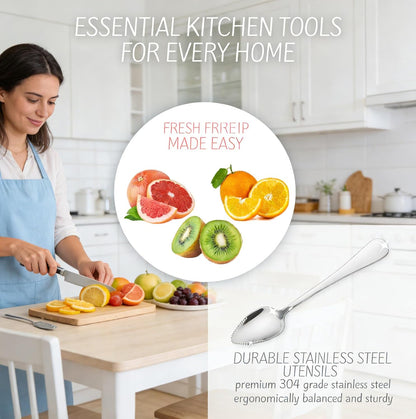 2 Pack Grapefruit Spoons Serrated Edge Stainless Steel, Polished Finish Dishwasher Safe Citrus Fruit Spoons for Grapefruit Orange Kiwi