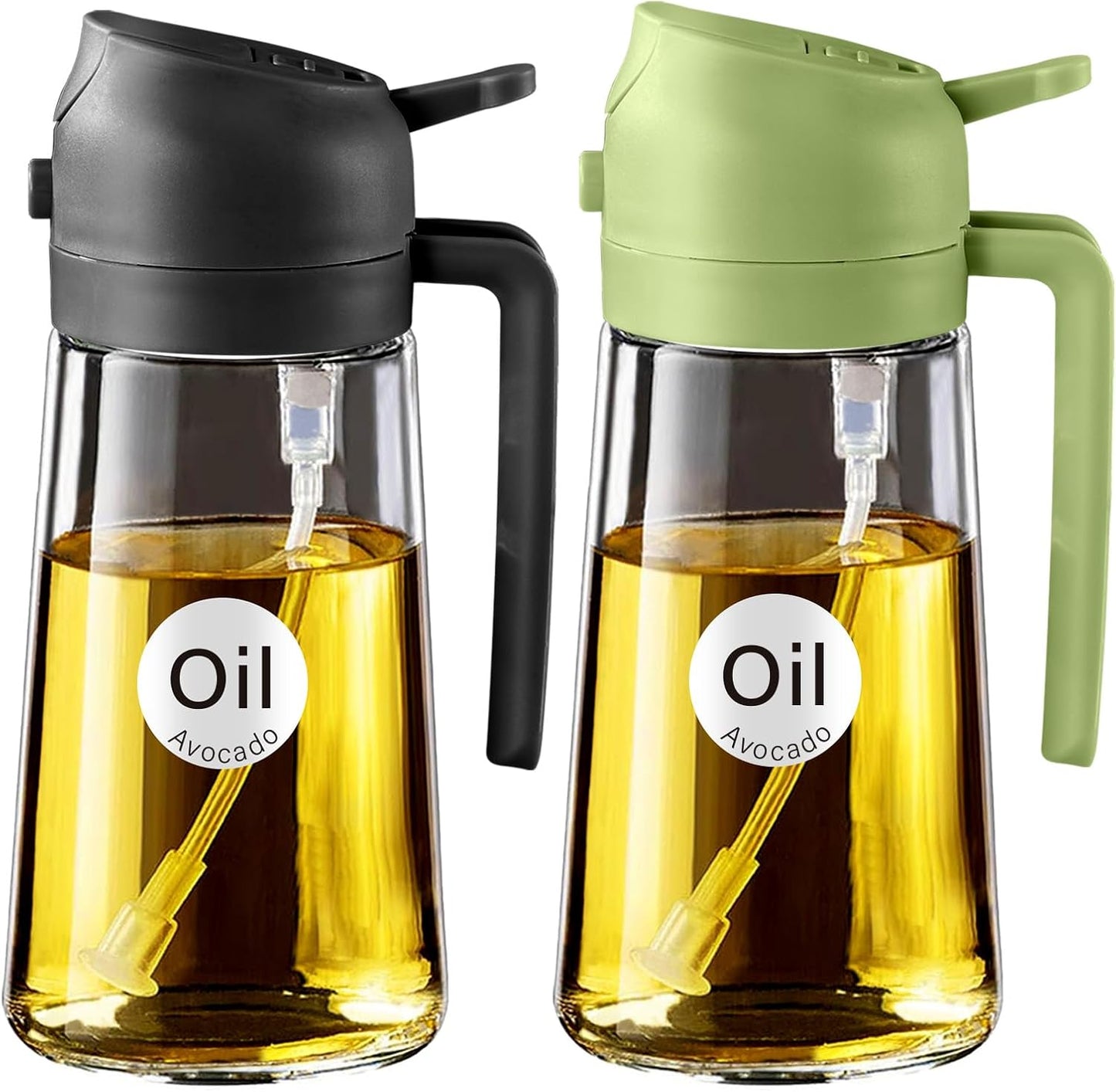 YARRAMATE 16oz/470ml Glass Olive Oil Sprayer for Cooking with Stickers, 2 in 1 Oil Dispenser for Kitchen Gadgets, Food Grade Premium Spray Bottle for Salad, Frying, BBQ (Creamy White)