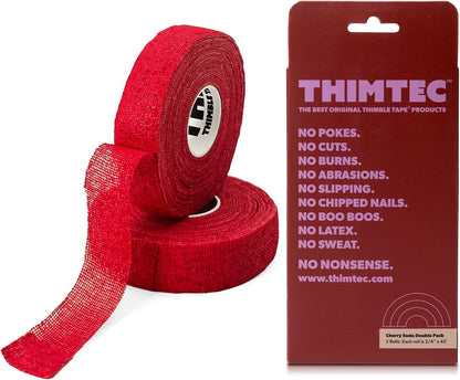 THIMTEC - The Original Thimble Tape for Hand Sewing - Fully Adjustable Nail & Finger Protector - A Smarter Alternative to Classic Knitting Thimbles - Caution Tape, 2-Pack