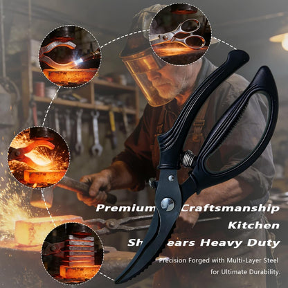 Kitchen Poultry Shears Heavy Duty, Stainless Steel Kitchen Meat Cutting Scissors for Food with Non-Slip Handle & Safety Lock, All Purpose Cooking Aid Scissors for Chicken, Bone, Turkey, Fish