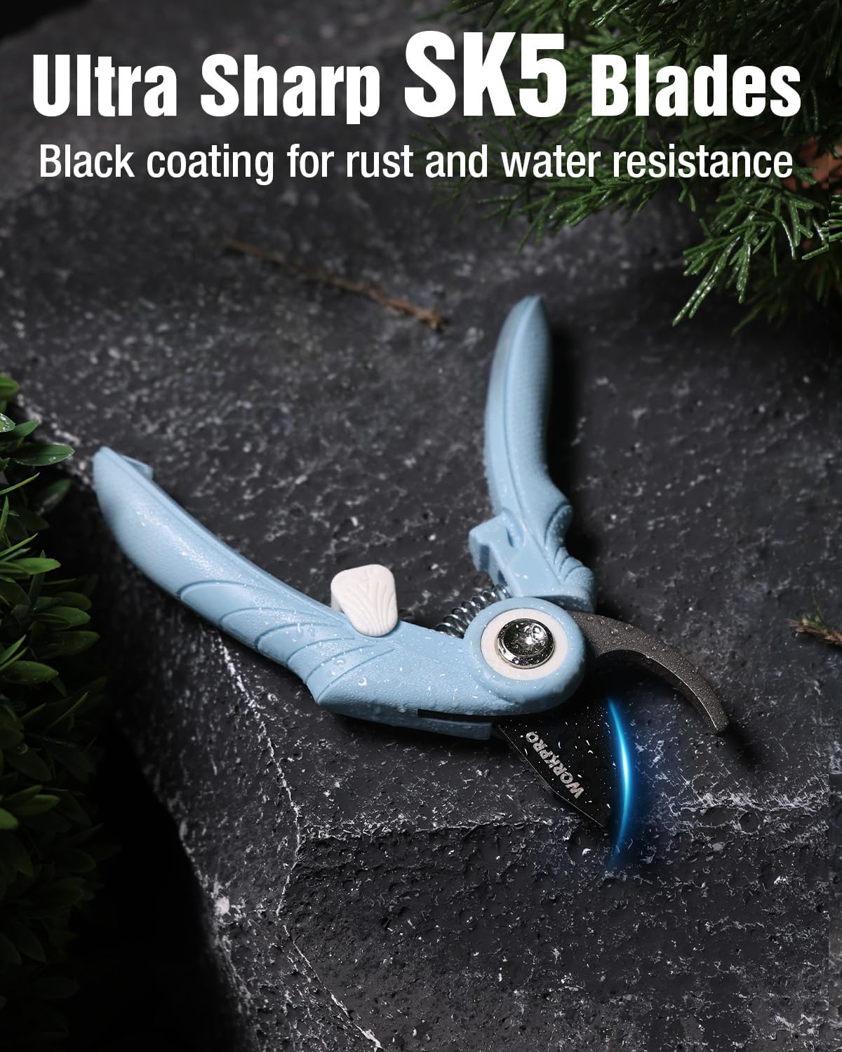 WORKPRO 6.9" Bypass Pruning Shears, Gardening Scissors with Sharp SK5 Steel Blade, Handheld Garden Floral Clippers for Rose, Plants, Flowers, Fruits Trees, Gardening Gifts for Women & Men, Green