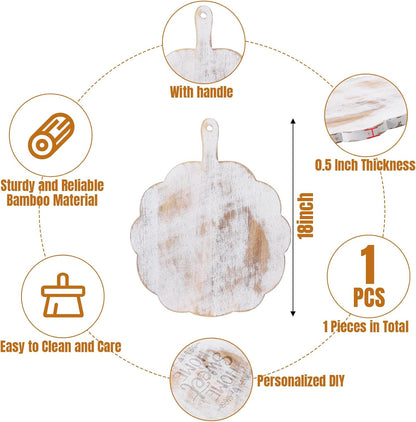 Patelai Wood Scalloped Cutting Board 18.5 Inch Decorative Wooden Charcuterie Board with Handle Engraving Christmas Wedding Engagement Housewarming Gift for Kitchen Display Snacks Cheese Appetizers