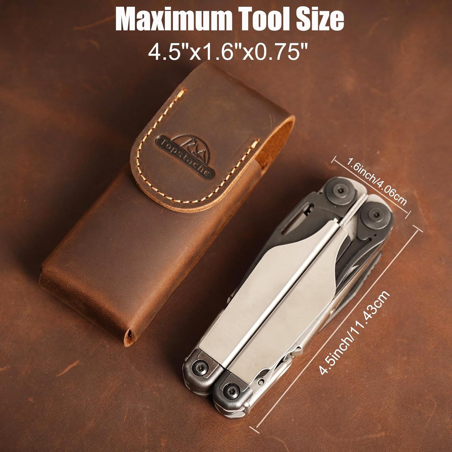Topstache Leather Multitool Sheath - Multitool Holster for Belt - Belt Loop Multitool Pouch - Magnetic Closure Tool Pouch Case,