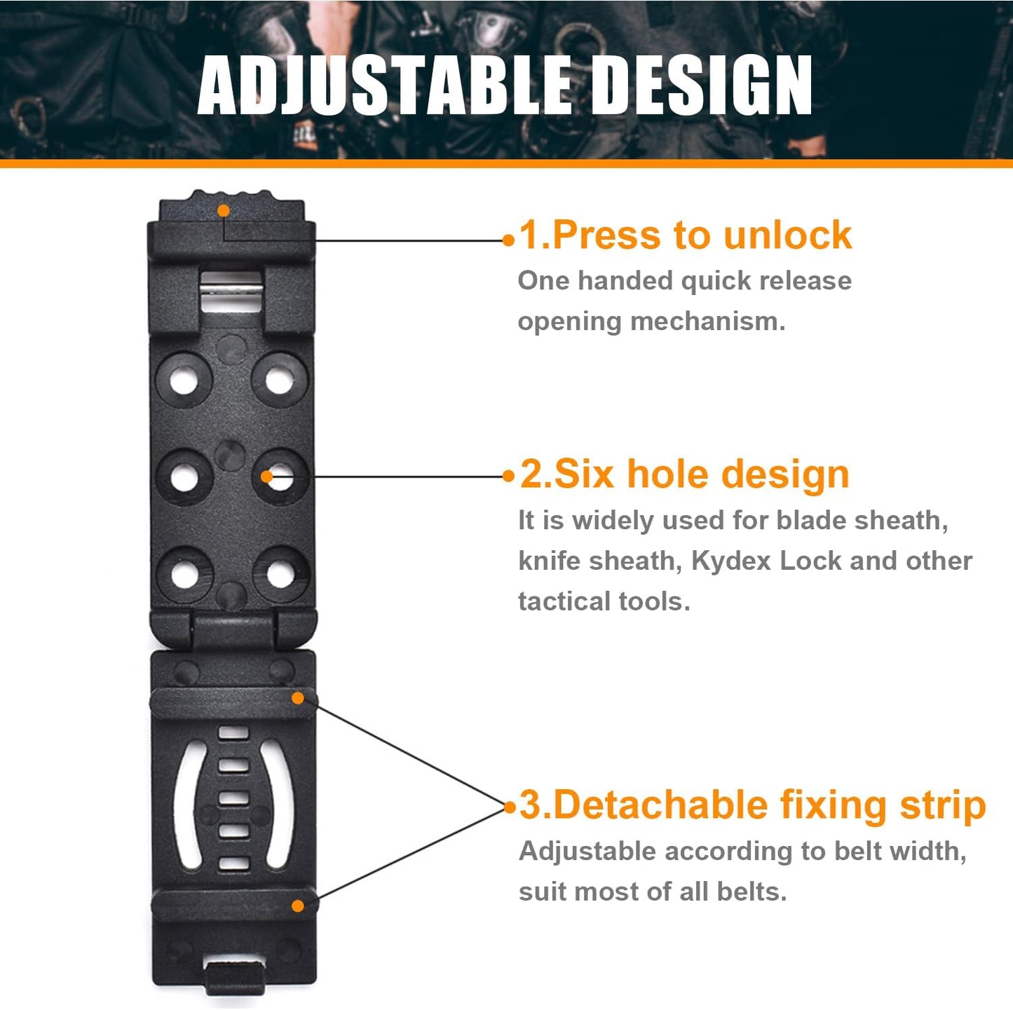 4-Pack Knife Belt Clip Holster Tactical Belt Buckle Kydex Belt Clip Universal Utility EDC Clip Camping Mag Pouches Sheath Tool with Hardware, Knife Clip Black