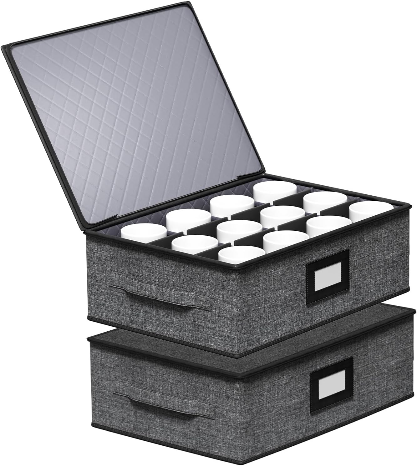 Aokeyee 2-Pack Silverware Storage Box, Sturdy Flatware Organizer with 5 Compartments & Adjustable Dividers, Utensil Case with Clear Lid & Handle for Knives, Forks & Spoons, Gray