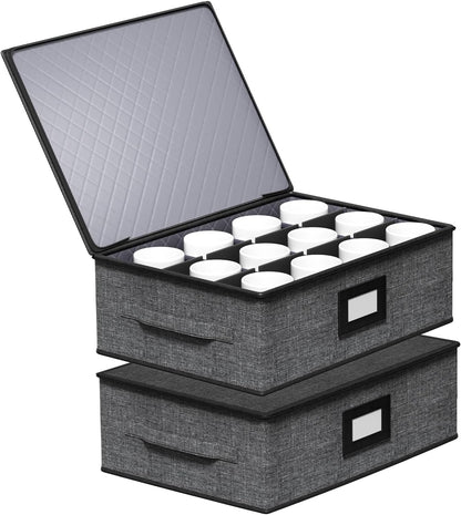 Aokeyee 2-Pack Silverware Storage Box, Sturdy Flatware Organizer with 5 Compartments & Adjustable Dividers, Utensil Case with Clear Lid & Handle for Knives, Forks & Spoons, Gray