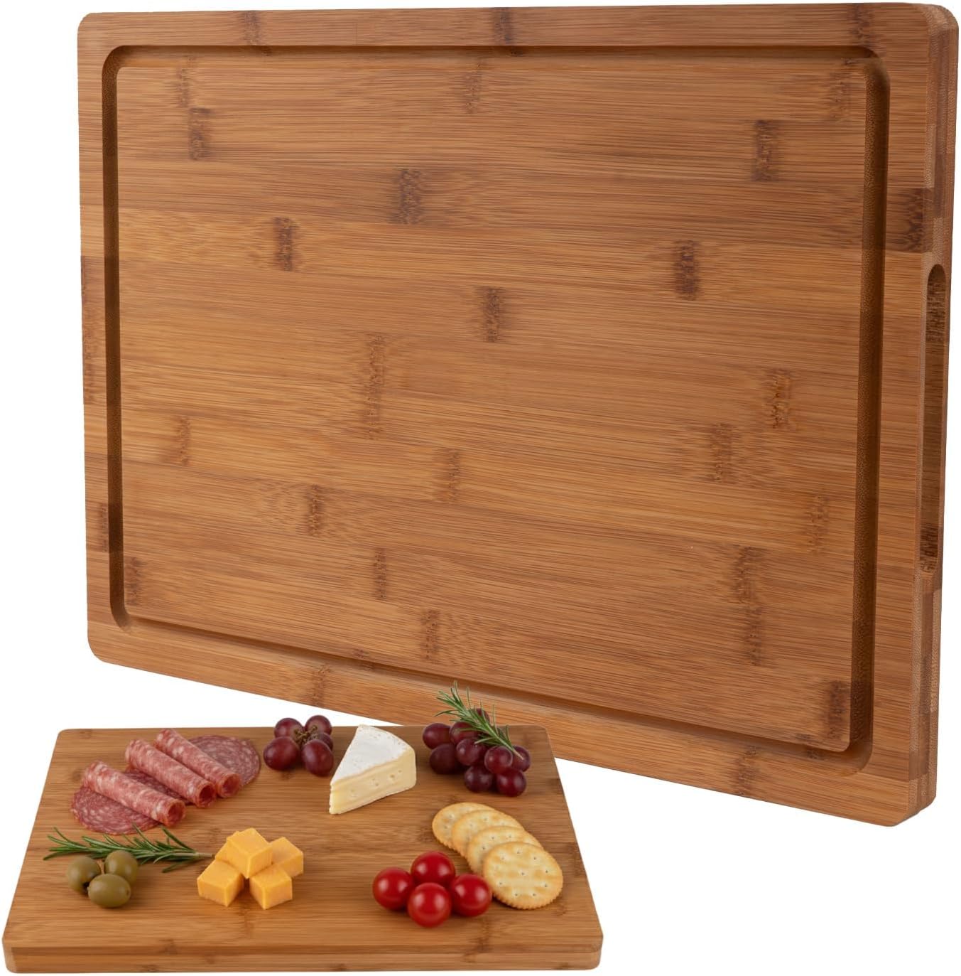 Bamboo Cutting Board, Wood Chopping Board with Juice Groove and Handle, 12×9 Inch Lightweight Kitchen Cutting Board for Fruit, Vegetables, Bread, Cheese, Snacks, Meat, BBQ, and Serving