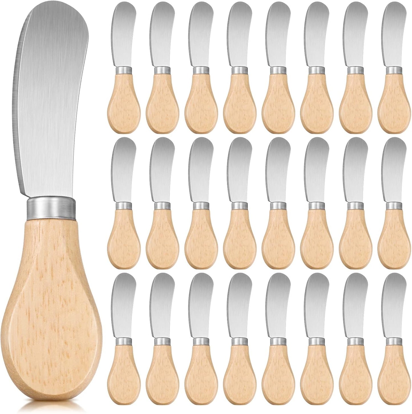 24 Pcs Little Cheese Spreader Knives 4.7 Inch Stainless Steel Butter Spreader with Wooden Handle Mini Butter Knives Small Cheese Utensils for Charcuterie Board Cream Cake Condiment Sandwich