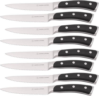 DURA LIVING 2-Piece Kitchen Knife Set – Ultra Sharp Precision German Stainless Steel Blades, 5” Utility & 3.5” Paring Knife with Ergonomic Handles, Multipurpose for Slicing & Peeling, Black Handle