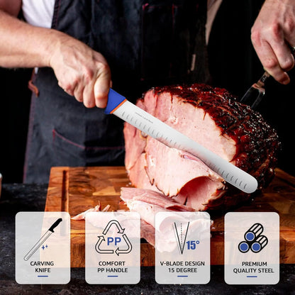 DRAGON RIOT 3 Pcs Butcher Knife Set, Stainless Steel Boning & Carving Knives, Sharp Kitchen Cutlery for Meat Cutting Trimming, Perfect for Home Kitchen, Outdoor Camping BBQ & Holiday Gift