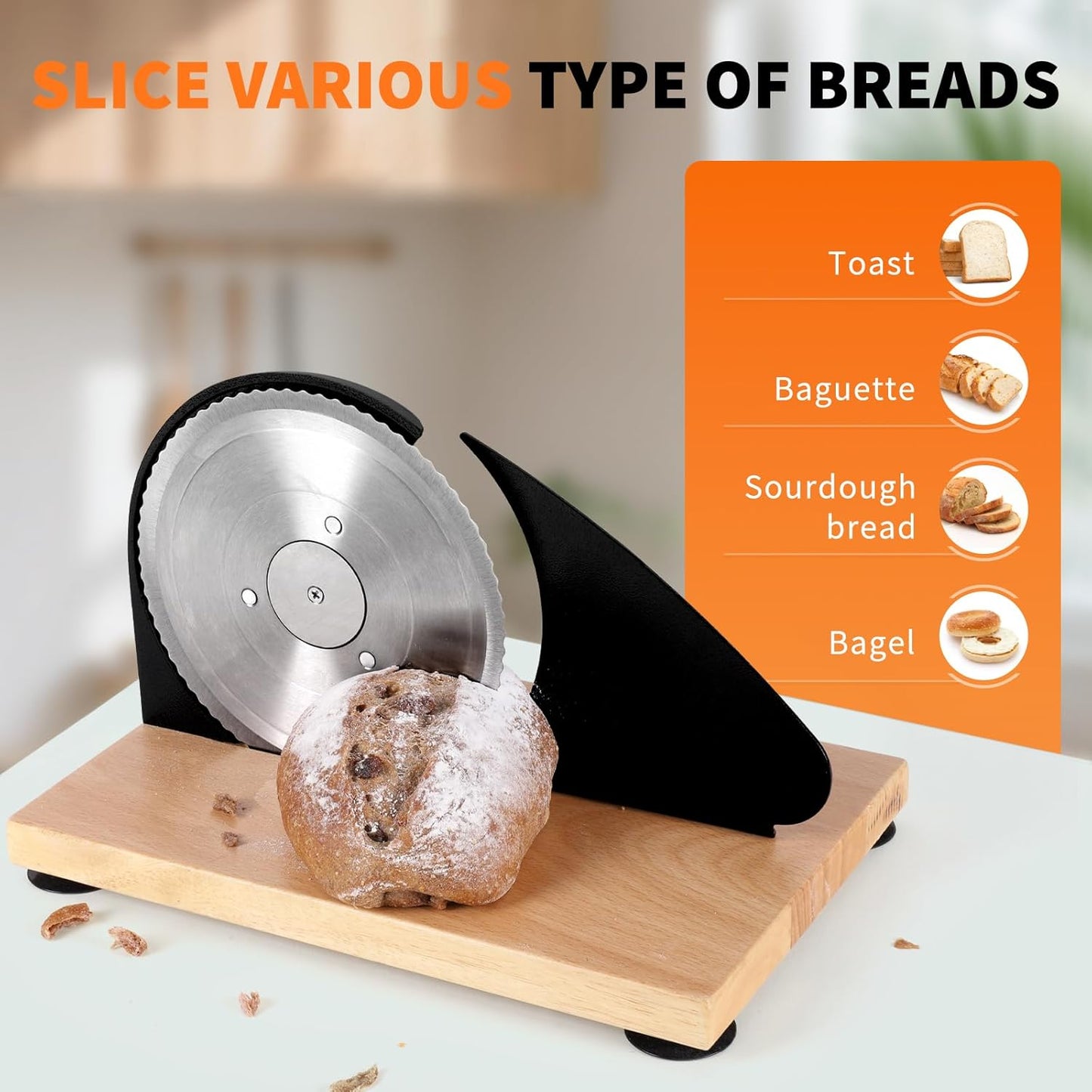 Upgrade Manual Bread Slicer for Homemade Sourdough - Adjustable Thickness & Evenly Slice, Bread Slicer with Scale Lines, Hand Crank, Suction Cups and Bread Guide for Sandwiches, Toast, Bagel, Baguette