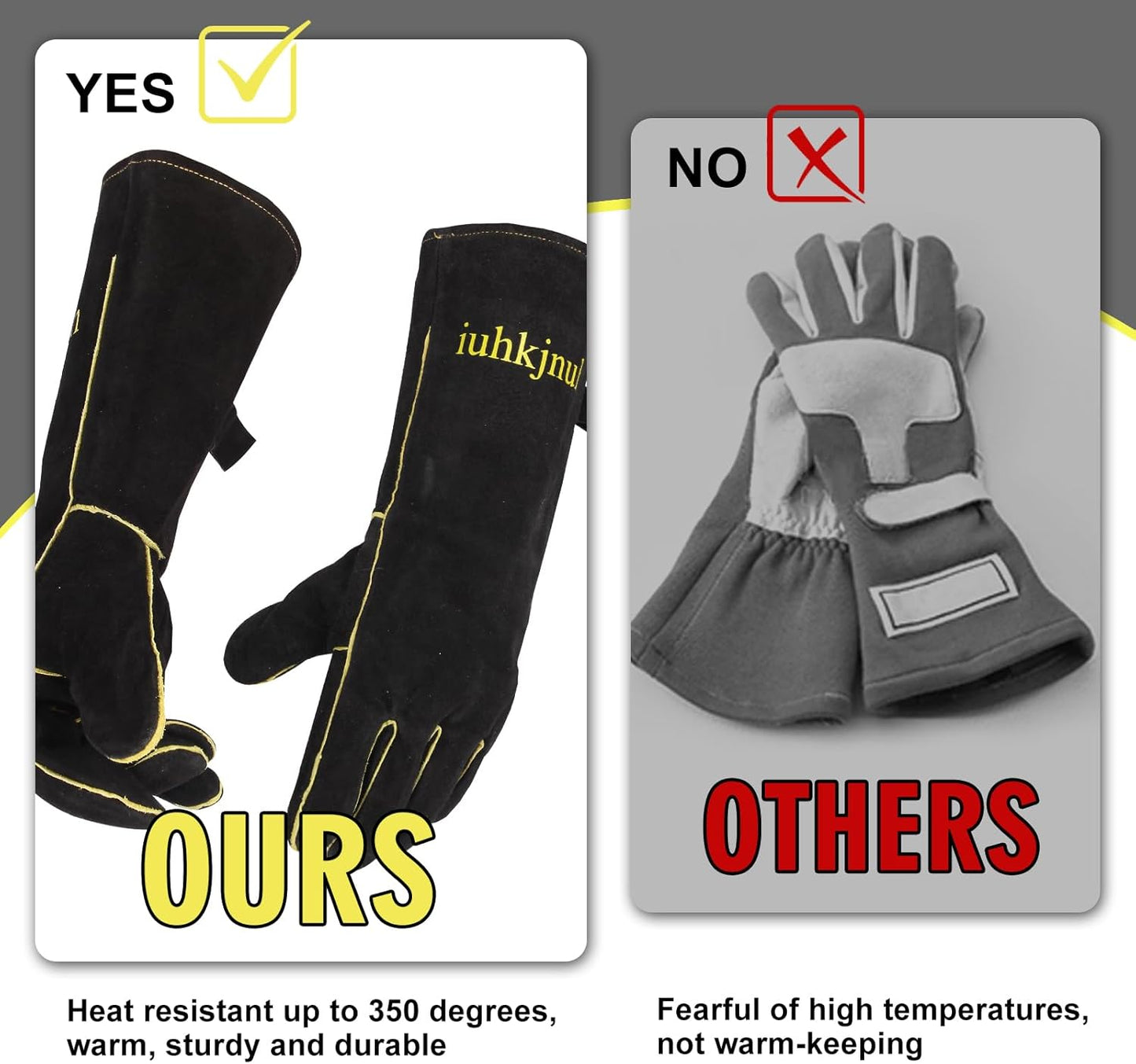 16" Leather Forge Welding Gloves, 932℉ Heat/Fire Resistant, Multi-Use Mitts for TIG/MIG Welding, BBQ, Oven, Baking, Furnace, Beekeeping, Animal Handling & Stove Safety，Ambidextrous