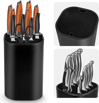 Ninonly Knife Block Without Knives 2 in 1 Universal Square Knife Holder for Kitchen with Scissors Slot Space Saving Detachable Kitchen Knife Storage