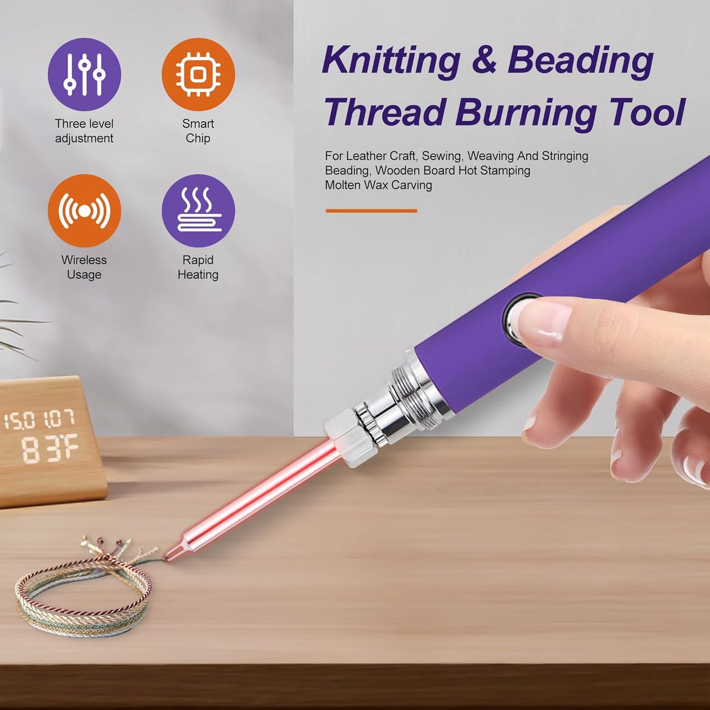 Rechargeable Thread Burner Kit, Knitting & Beading Thread Burning Tool, for Leather Craft, Sewing, Weaving and Stringing, Beading, Wooden Board Hot Stamping, Molten Wax Carving (Blue)