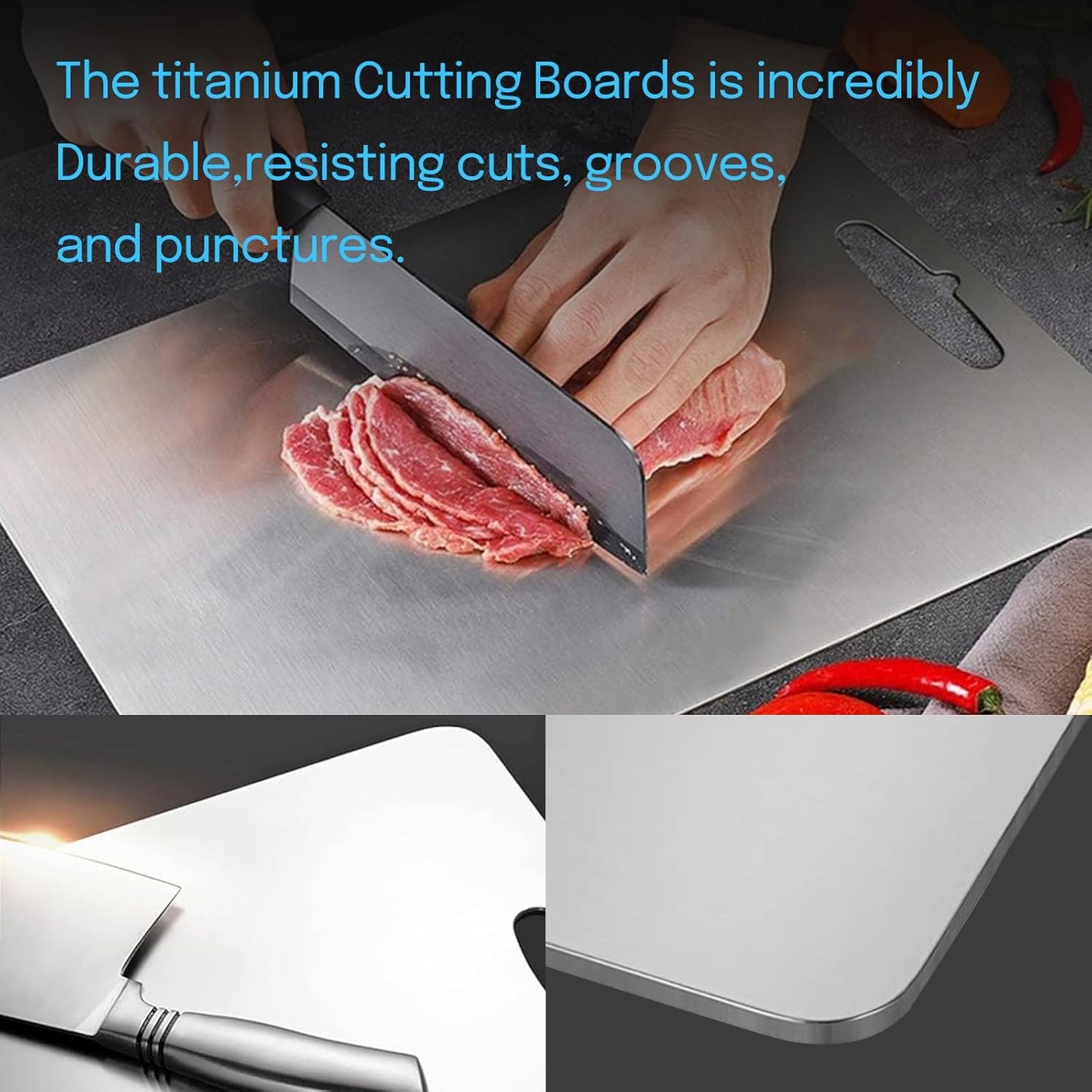 Titanium Cutting Board, 2 Pack Titanium Cutting Boards For Kitchen, 2026 New Double-Sided Food-Grade Titanium Cutting Board For Cutting Meats, Fruits And Vegetables (2pcs：M+L)