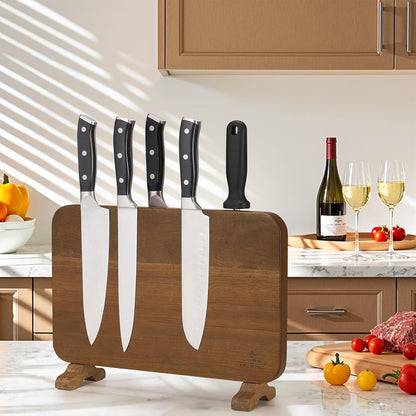 ENOKING Extra Large Magnetic Knife Block, 15.2-In Acacia Wood Knife Holder for Home Kitchen, Universal Knife Holder Stand with Strong Enhanced Magnets for Safe and Multifunctional Knife Storage