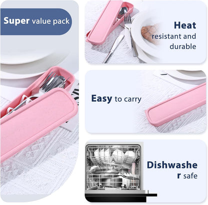 HANSGO Stainless Steel Travel Utensil Set with Case, 4-Piece Portable Knife Fork Spoon Set for Lunch Box, Office, School & Outdoor Use