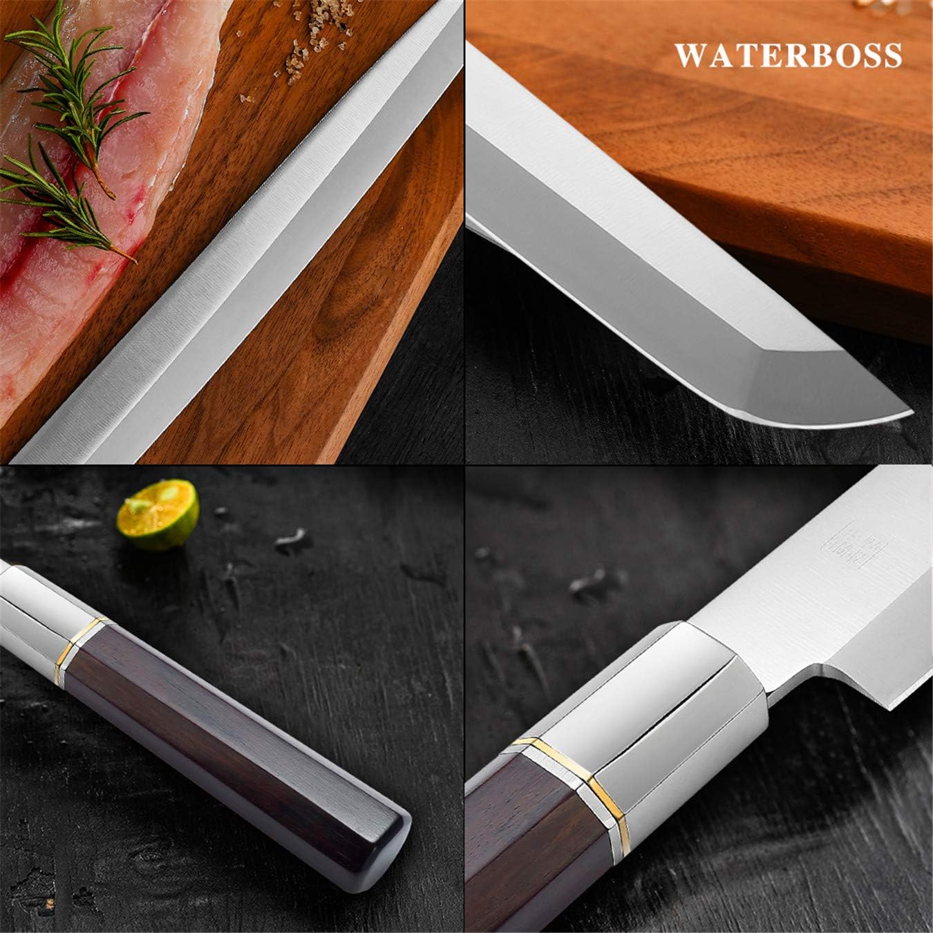 Waterboss,Japanese Sushi Chef Knife Salmon Knife Slicer Razor Sharp Sashimi Watermelon Knives, 5Cr15mov Stainless Steel Sashimi Yanagiba Knife, Maple Handle, 11.8inch (300mm)