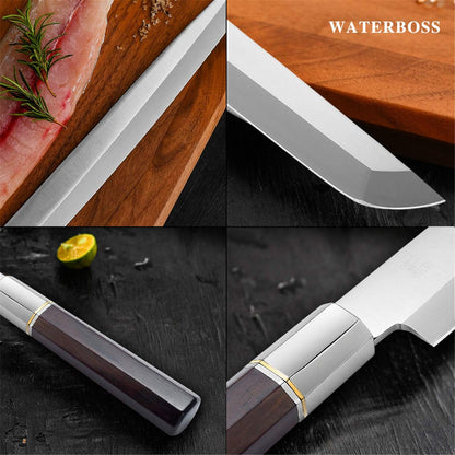 Waterboss,Japanese Sushi Chef Knife Salmon Knife Slicer Razor Sharp Sashimi Watermelon Knives, 5Cr15mov Stainless Steel Sashimi Yanagiba Knife, Maple Handle, 11.8inch (300mm)