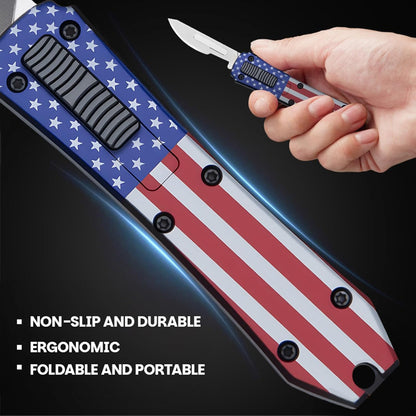 Automatic Utility Knife,All Metal Construction Carbon Stainless Steel Blade,Box Cutter Quick Change Retractable,EDC Push Button with Clip,10PCS #23 Blades Replacement,Stars&Stripes