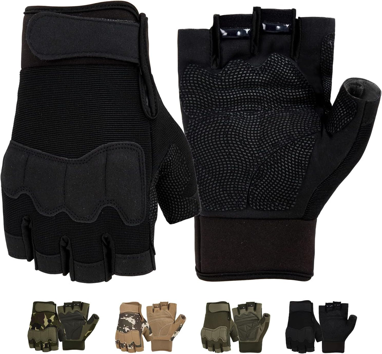 FIORETTO Fingerless Workout & Exercise Gloves for Gym, Weight Lifting, Airsoft, Shooting, Hunting, Hiking, Cycling, Driving, Motorcycle, Climbing M210603