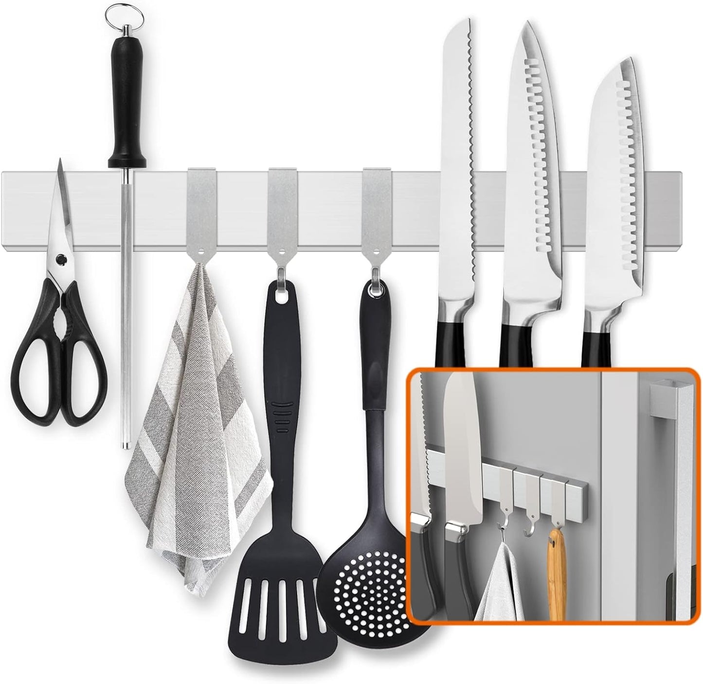 Fridge Applicable 17 Inch Double Sided Magnetic Knife Holder - Stainless Steel Knife Strip With Powerful Magnetic Pull Force - Use as Kitchen Knife Holder, Knife Rack & Tool Holder - Matte Black