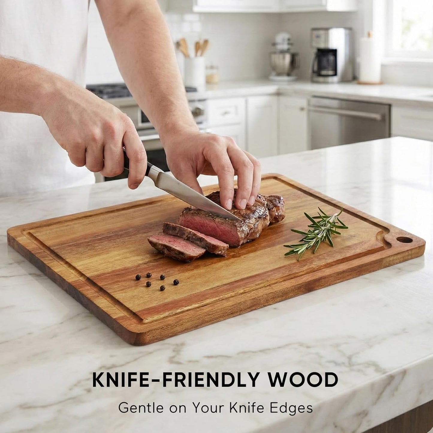 Acacia Wood Small Cutting Board for Kitchen, 10x7 Inch Mini Chopping Bar Board with Juice Groove & Hanging Hole, Thickened Portable Cheese Board for Camping,BBQ, Dorm, RV and Small Spaces