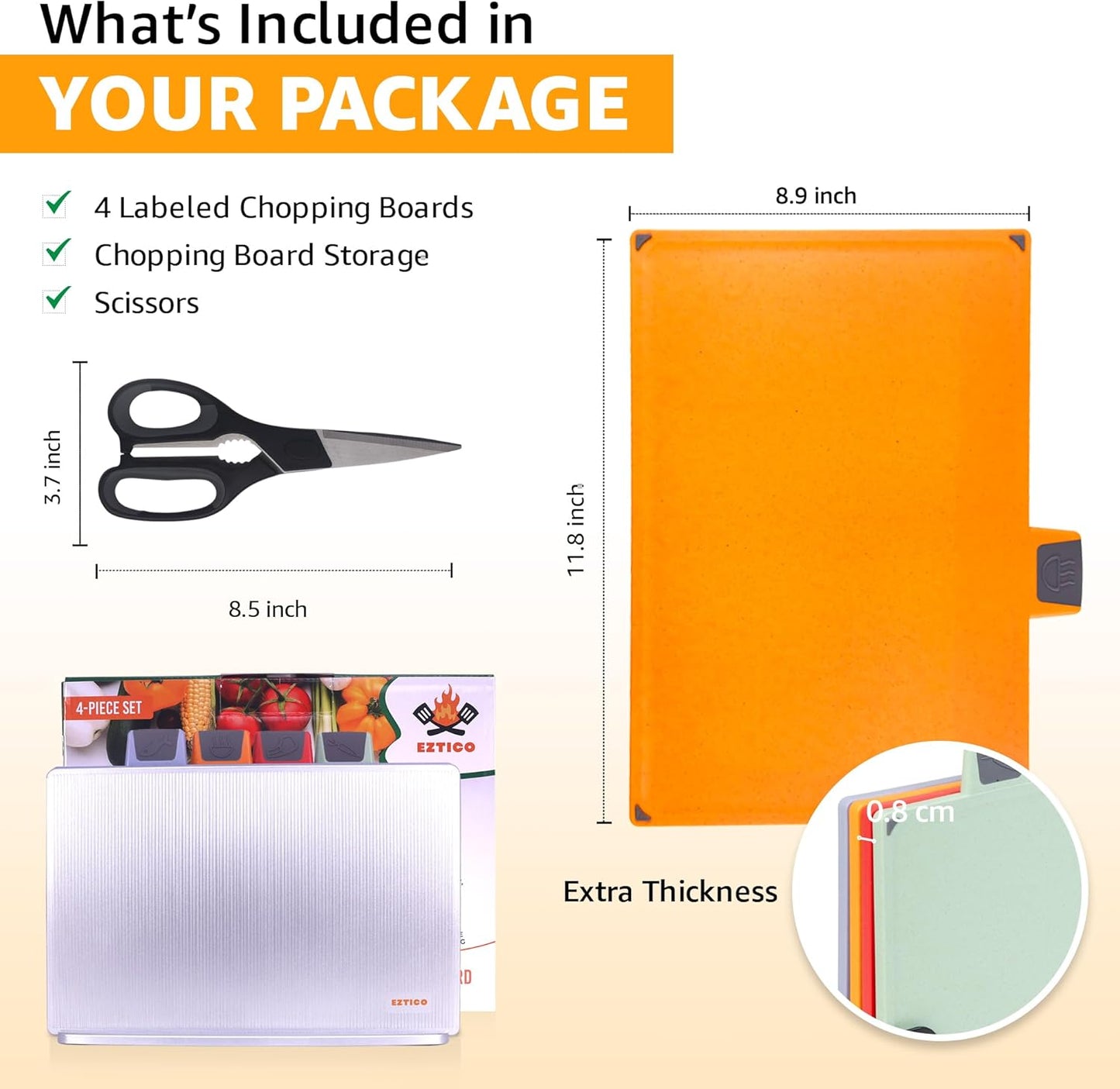 4-Piece Non-Toxic Cutting Board Set with Premium Scissors – BPA-Free Plastic and Rubber Chopping Boards for Kitchen Essentials with Organizer, Dishwasher Safe Accessories Holder.