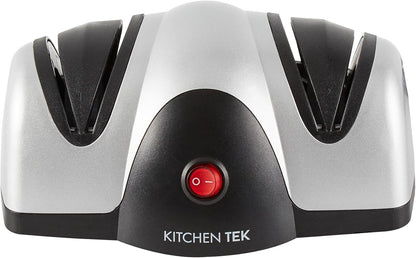 Restaurantware-Kitchen Tek 2-Stage Electric Knife Sharpener, 1 Straight-Edge Knife Sharpener With Diamond Grinding Wheel - 120 Voltage, Quick Sharpening, Gray Plastic, For Kitchen Knives