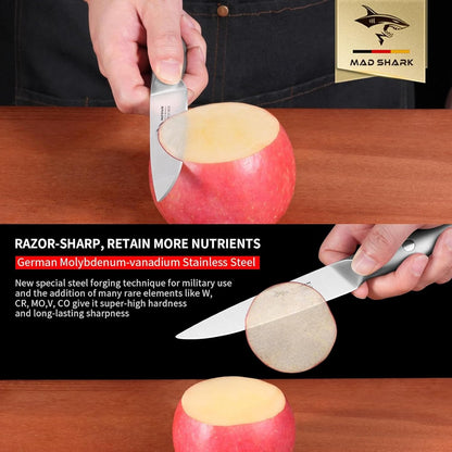 MAD SHARK Paring Knife 3.5 inch Paring Knives, Small Kitchen Knife, Ultra Sharp German Stainless Steel Vegetable Knives, Ergonomic Handle Design, Unique Gift for Men/Women