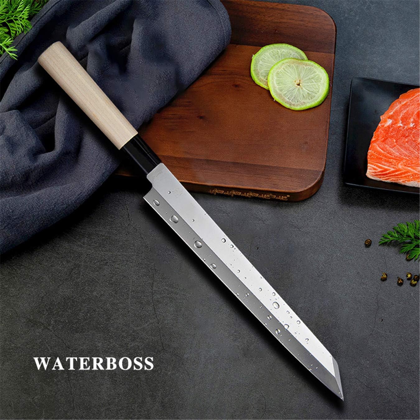 Waterboss,Japanese Sushi Chef Knife Salmon Knife Slicer Razor Sharp Sashimi Watermelon Knives, 5Cr15mov Stainless Steel Sashimi Yanagiba Knife, Maple Handle, 11.8inch (300mm)