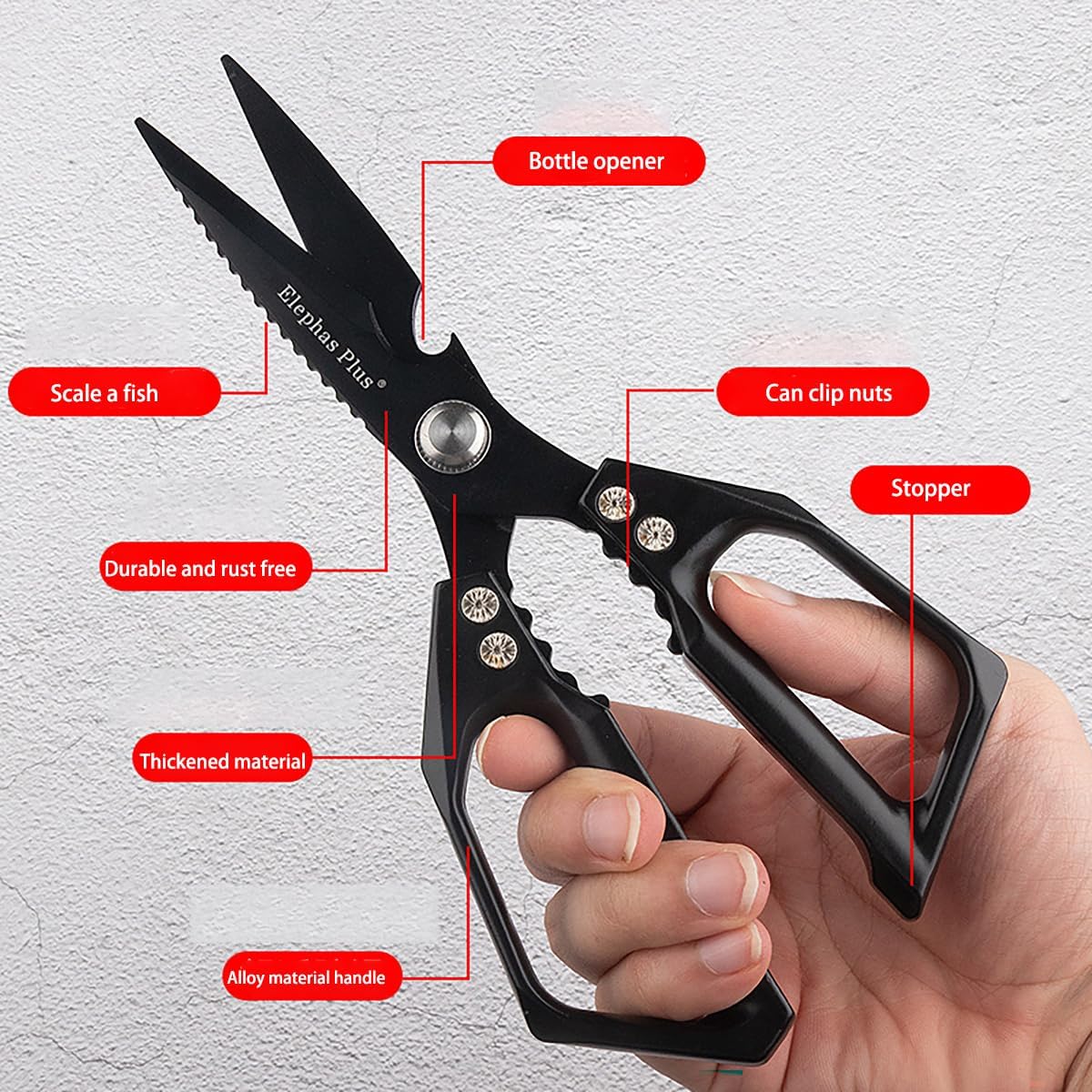 Multi-Purpose Rust Proof Kitchen Shears, Heavy Duty Meat Scissors, Dishwasher Safe, for Chicken, Vegetables, Steak, Fish Scaling & Bottle Opener(Red)