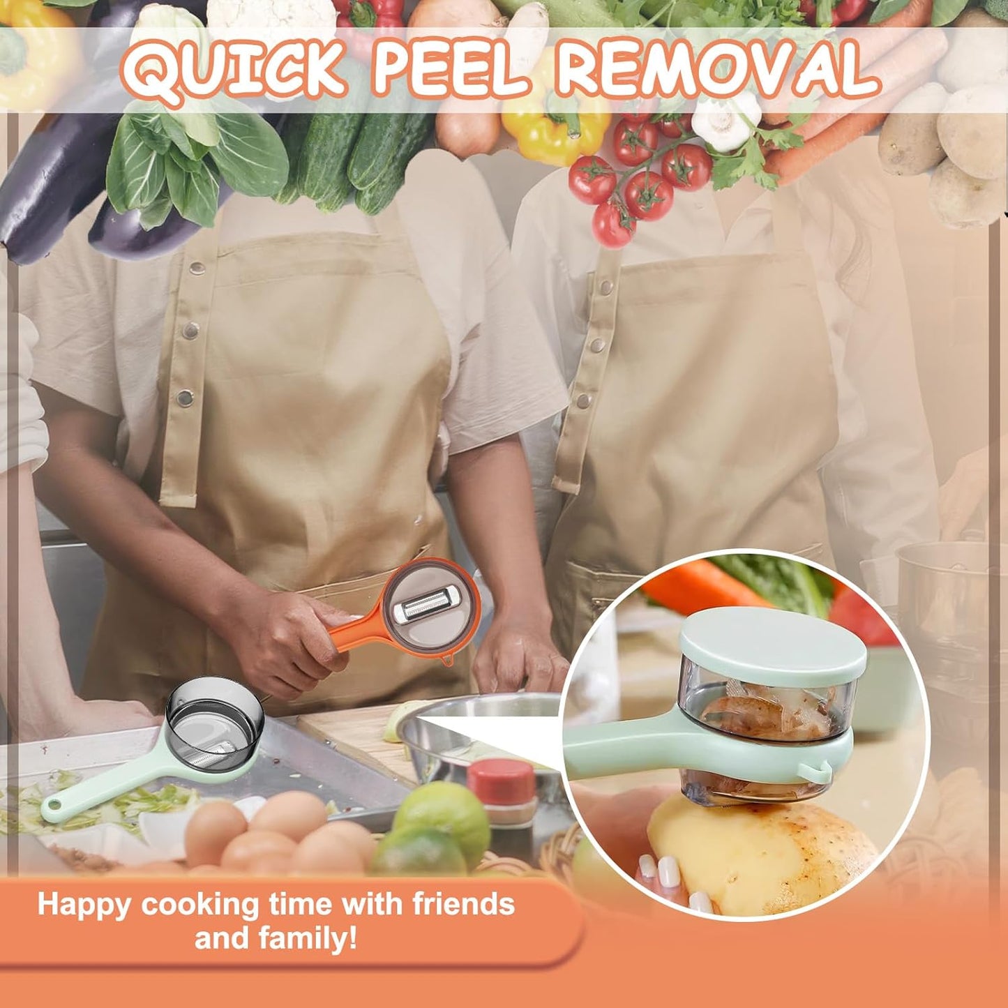 2 Pack Vegetable Peeler with Container, Double-Sided Stainless Steel Blade Peeling Knife with Storage Box, Veggie Peeler with Catcher Bucket for Home Kitchen Fruit Supplies (Orange & Green)