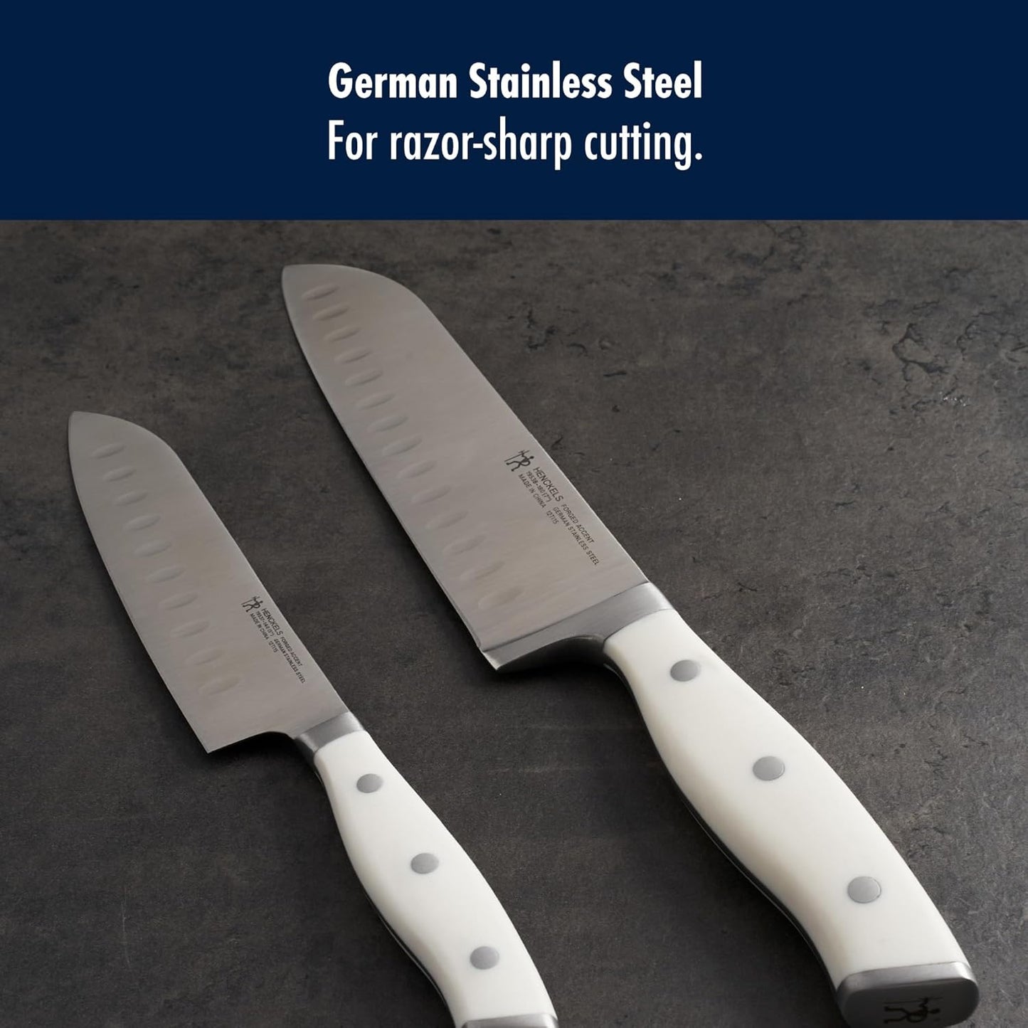 HENCKELS Forged Accent Razor-Sharp 2-pc Santoku Knife Set, White Handle, German Engineered Informed by 100+ Years of Mastery