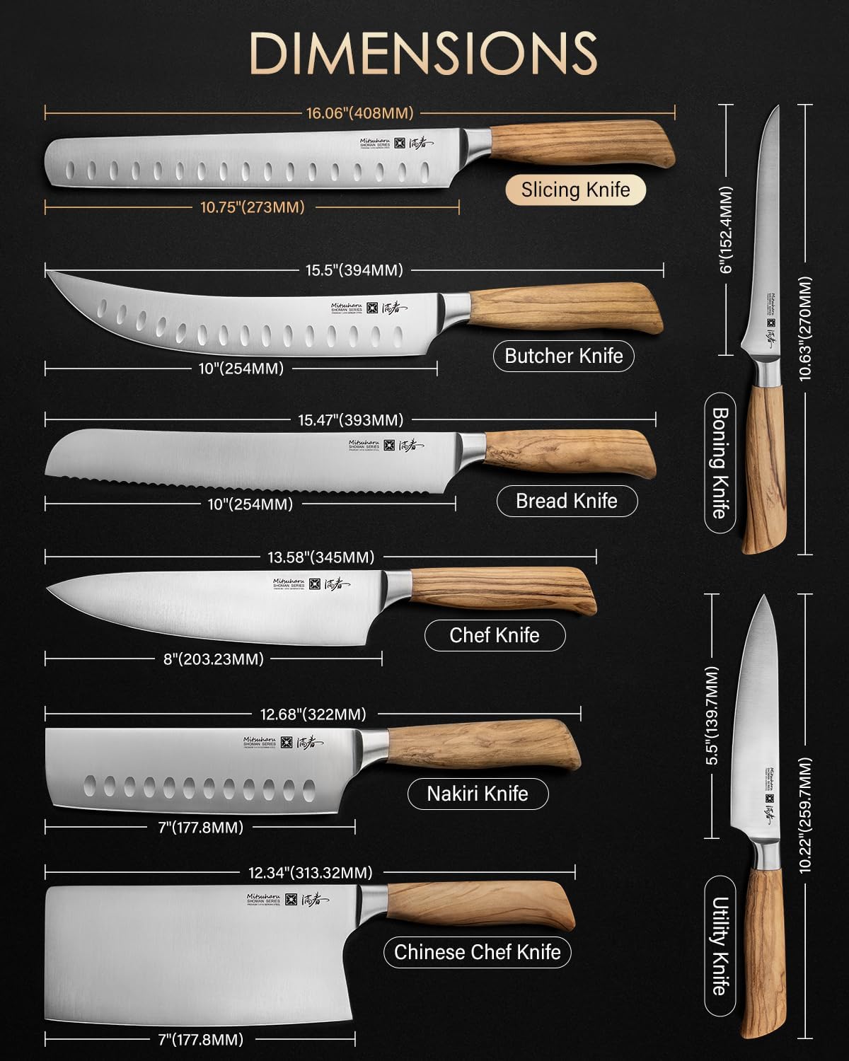 Mitsuharu 6" Fillet Knife for Meat Cutting, SHOMAN Series Sharp Boning Knife with Olive Wood Handle, German Steel Fillet Knife, Super Sharp for Lamb Pork Shoulder Fish