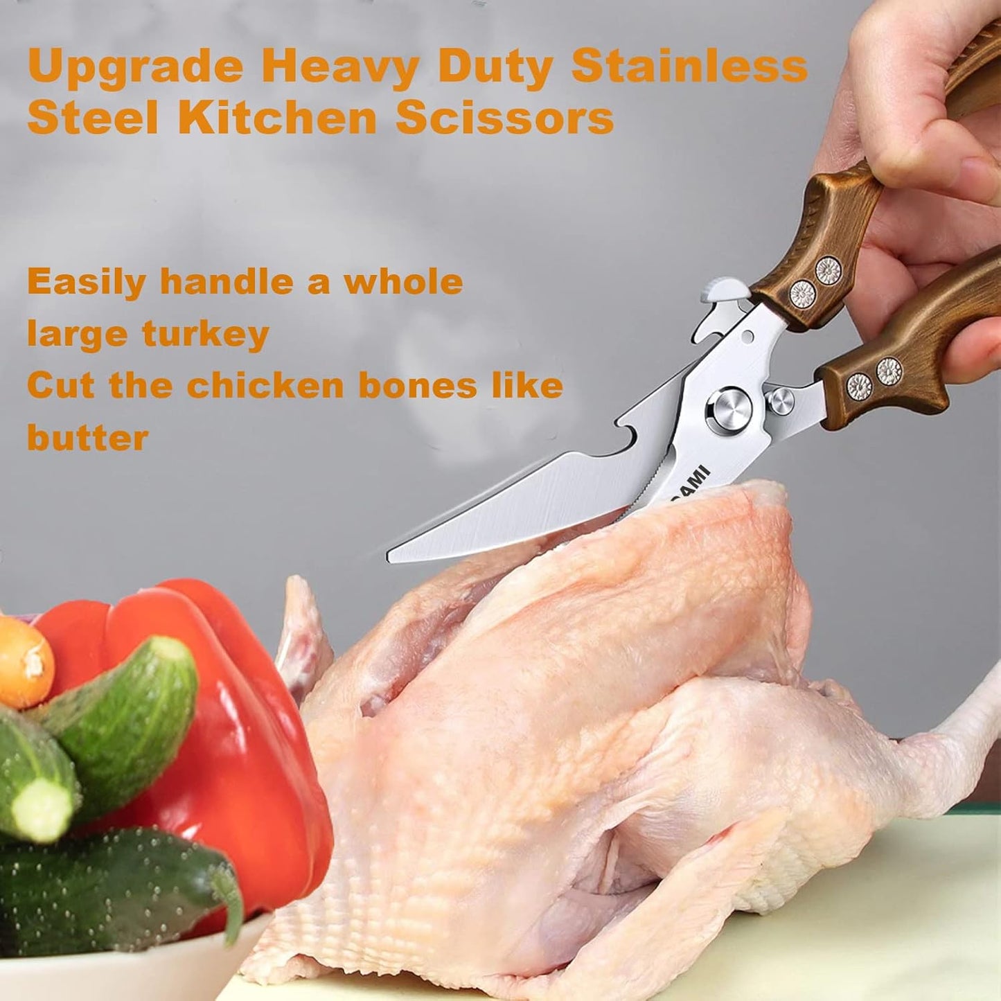 Kitchen scissors 2 Pack,Poultry Shears Heavy Duty Professional Stainless Steel Kitchen Shears,Utility Scissors Food Scissors for Turkey, Meat,Bone,Fish,Chicken,Vegetables,Herbs,BBQ