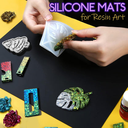 LEOBRO Silicone Mats for Crafts, 2 Pcs 11.69" x 8.26" Silicone Mats for Resin, Paint Clay Play Dough Mat, DIY Arts and Crafts, Light Gray & Clear