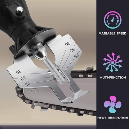 Electric Chainsaw Sharpener Kit 180W Power Chain Saw Sharpen Tool Set with 6 Diamond Sharpening Wheels, Angle Attachment, Wrench for Sharpening Outdoor Gardening Tool 5 Speed Setting, 8000~35000 RPM