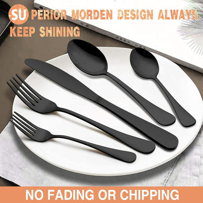 Black Silverware Set, Umite Chef 49-Piece Flatware Set with Drawer Organizer, Durable Stainless Steel Cutlery Set for 8, Tableware Eating Utensils with Steak Knives for Home Restaurant