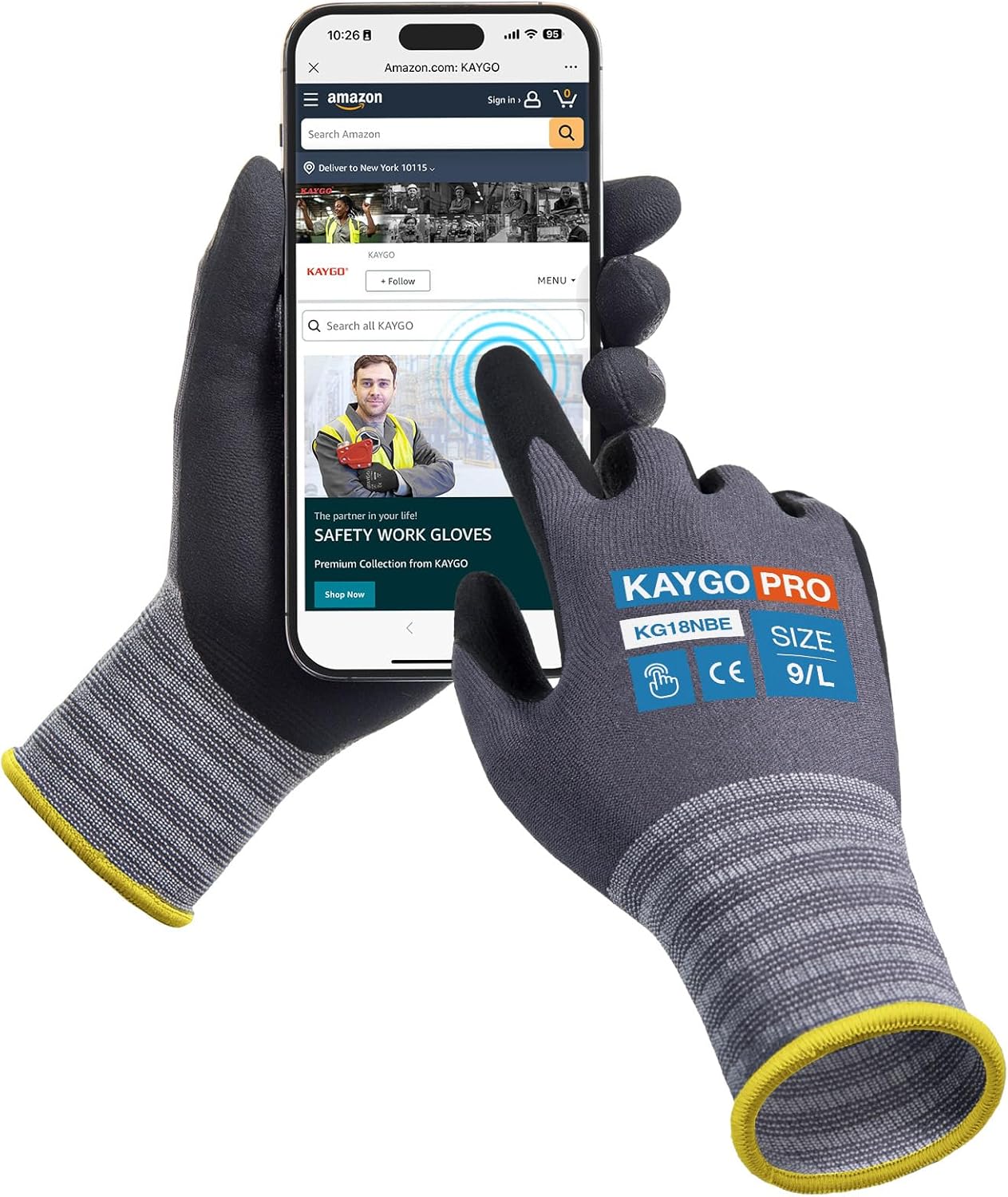 KAYGO Safety Work Gloves MicroFoam Nitrile Coated, 3 Pairs KG18NB,Seamless Knit Nylon Glove for Men and Women, Ideal for Automotive,Warehouse,Construction (Small,Gray)