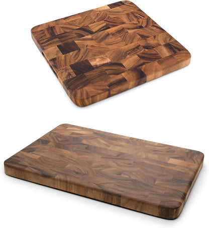 Ironwood Gourmet Kitchen Essential Wooden Cutting Board Set, Set of 2 End Grain Cutting Boards, Includes a 12" x 12" and a 14" 20" Acacia Wood Chopping Board