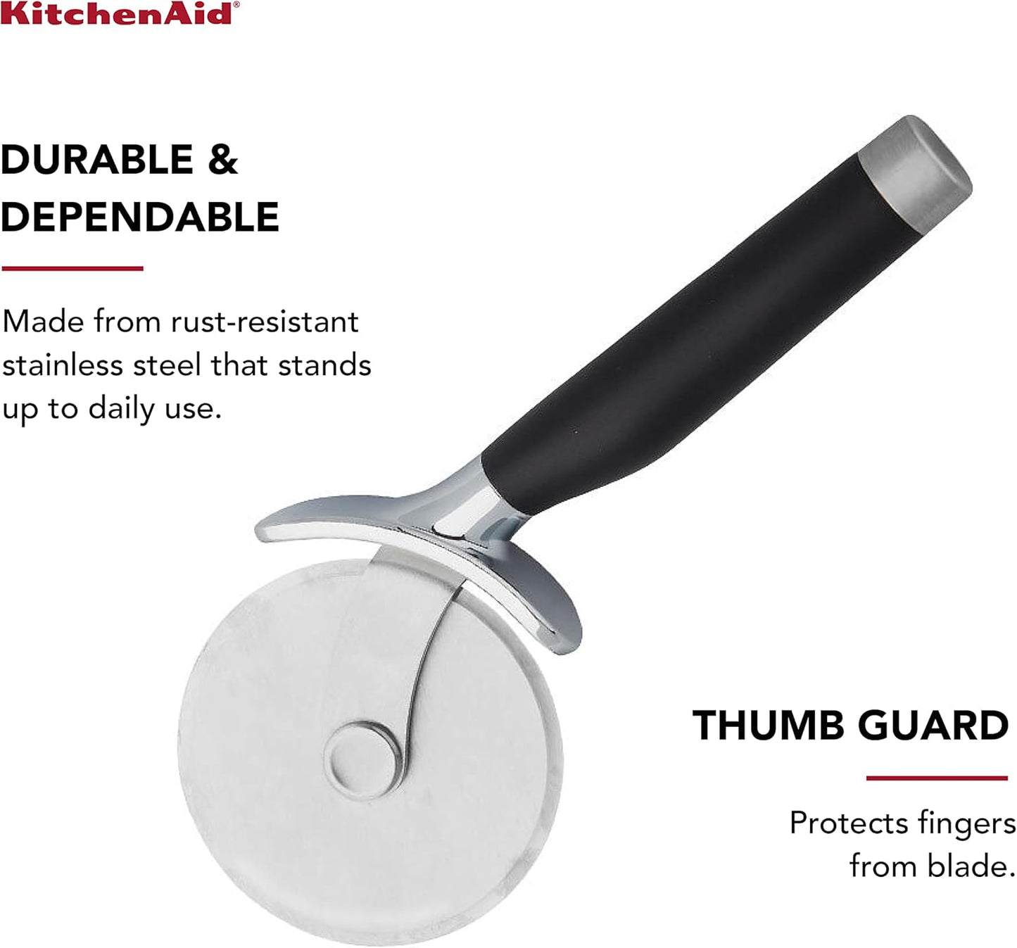 KitchenAid Classic Pizza Wheel with Sharp Blade For Cutting Through Crusts, Pies and More, Built In Finger Guard for Safety and Comfort Grip to Protect Fingers, Dishwasher Safe, 9-Inch, Red